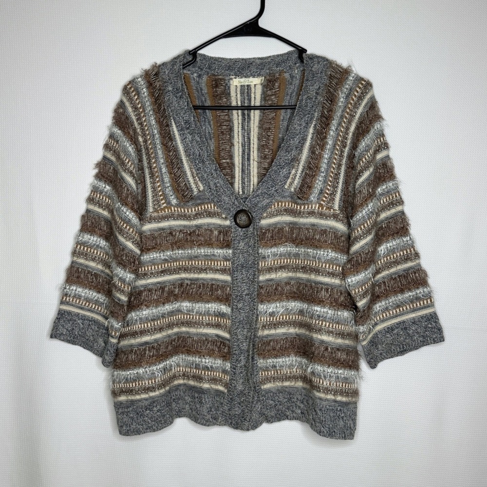 Nic + Zoe Cardigan Sweater Multi-Color Eyelash Knit Striped size Medium
